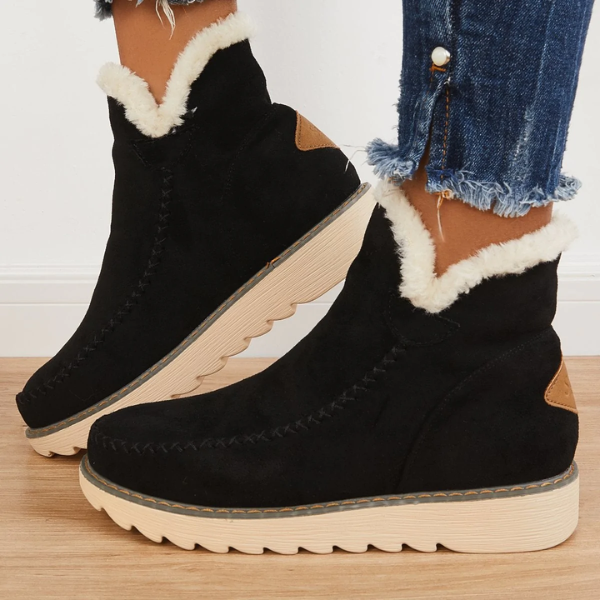 Bottines femme fourrées hiver semelle crantée pull-on neige