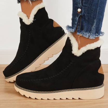 Bottines femme fourrées hiver semelle crantée pull-on neige