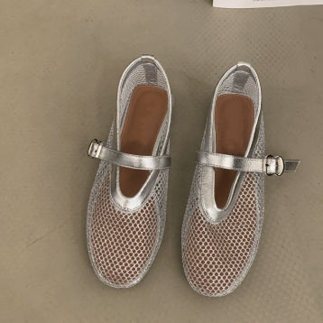 Ballerines femme résille mary jane bride boucle bout rond semelle plate