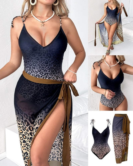 Maillot de bain une pièce à motifs léopard dégradé avec couverture-Costumes Estivaux pour Femmes-PARIS FEMME
