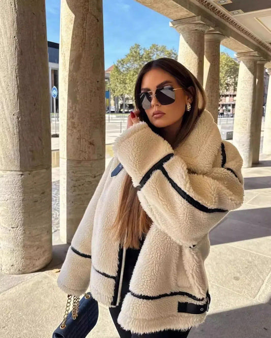 Veste Pilote | Effet Mouton Beige, Chaleur Rétro