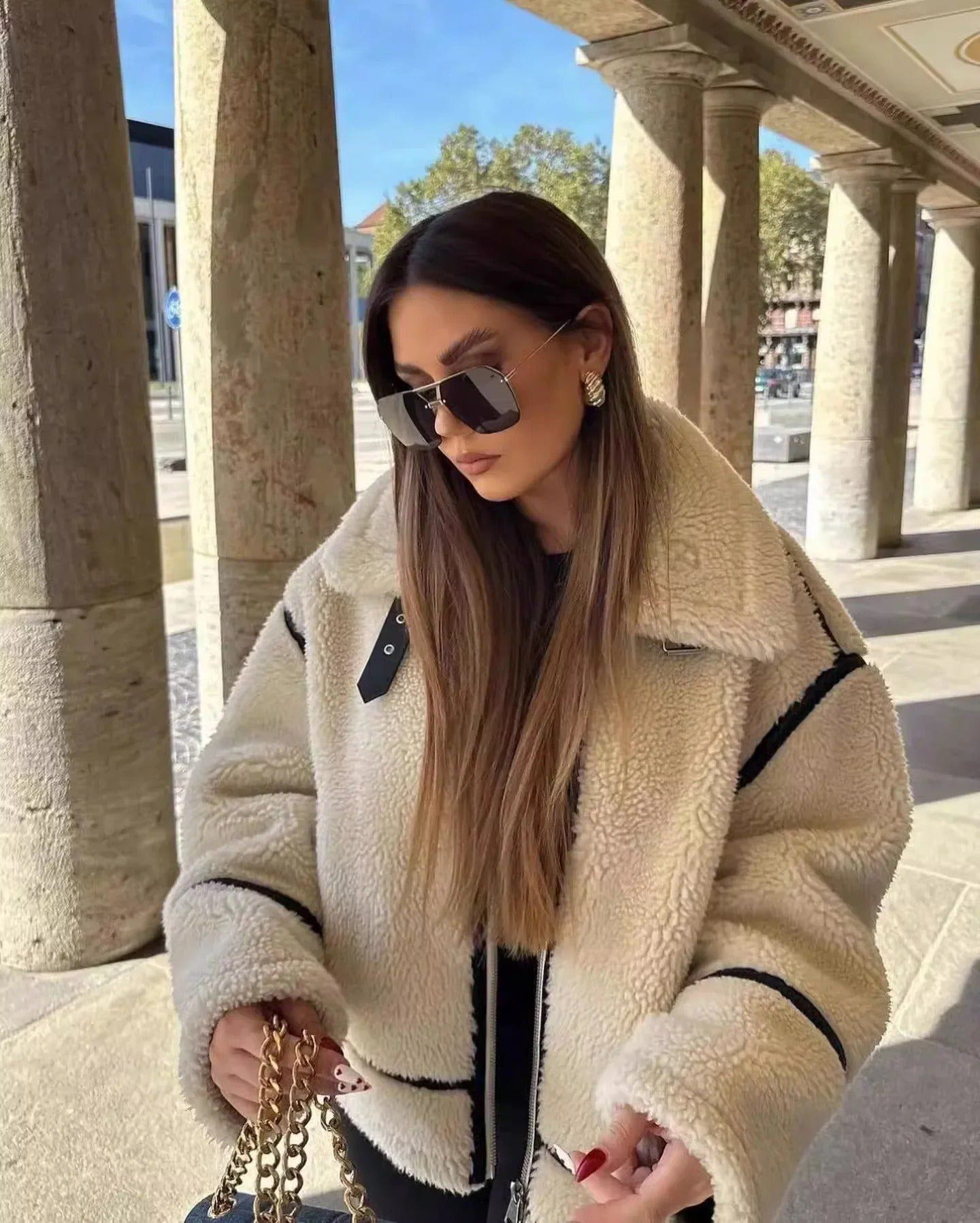 Veste Pilote | Effet Mouton Beige, Chaleur Rétro