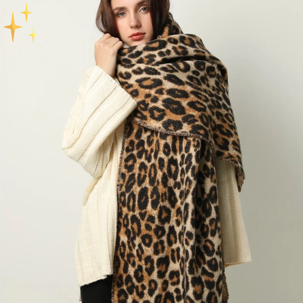 Écharpe tricotée femme motif léopard hiver douce et chaude