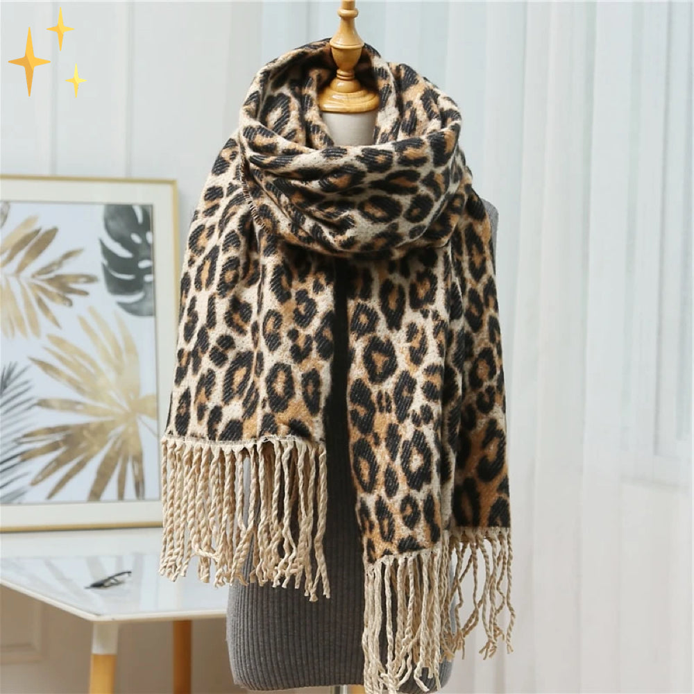 Écharpe tricotée femme motif léopard hiver douce et chaude