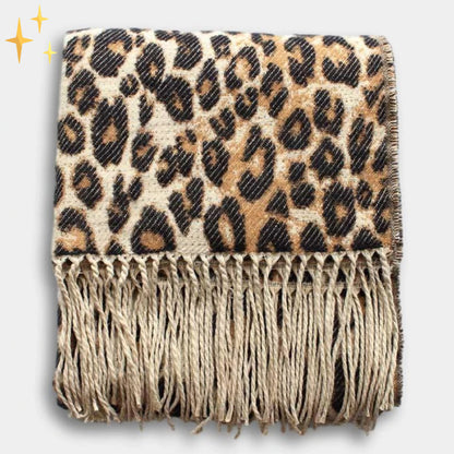 Écharpe tricotée femme motif léopard hiver douce et chaude