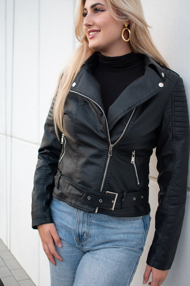 Veste Motard Femme | Cuir Noir, Coupe Ajustée