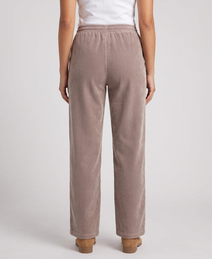 Pantalon velours femme taille élastique jambe large coupe droite