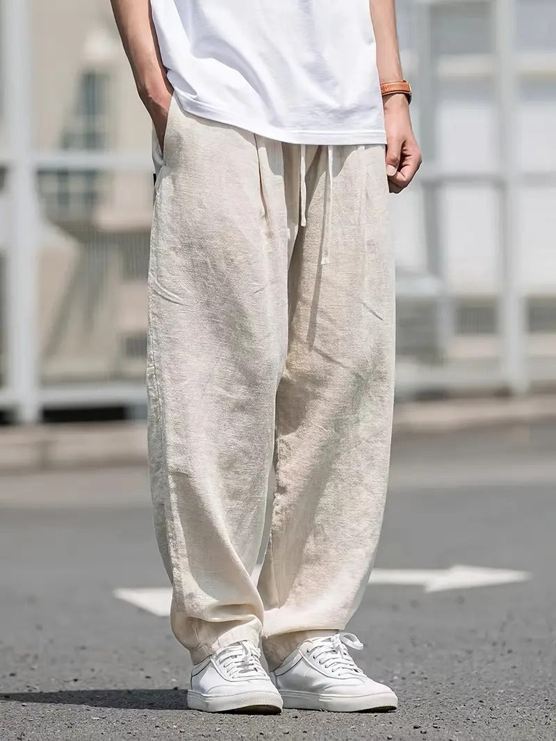Pantalon lin homme | Coupe ample, taille élastique | Été