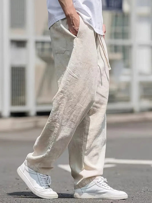 Pantalon lin homme | Coupe ample, taille élastique | Été