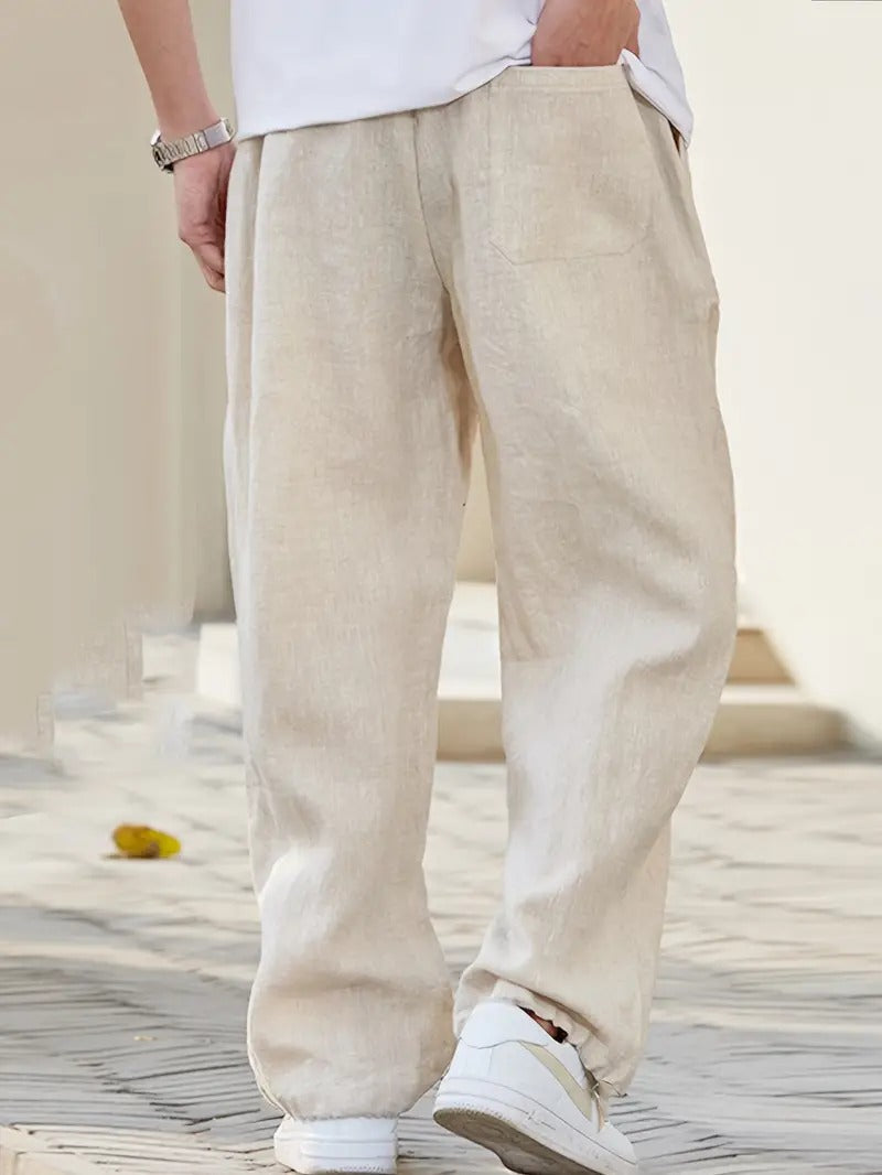 Pantalon lin homme | Coupe ample, taille élastique | Été