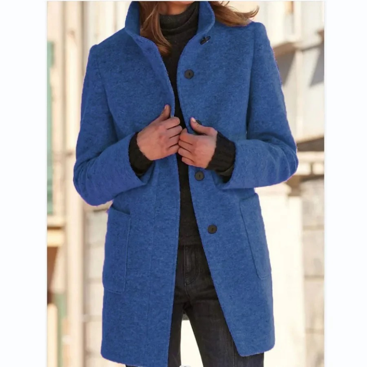 Manteau long femme hiver col montant boutonnage coupe cintrée