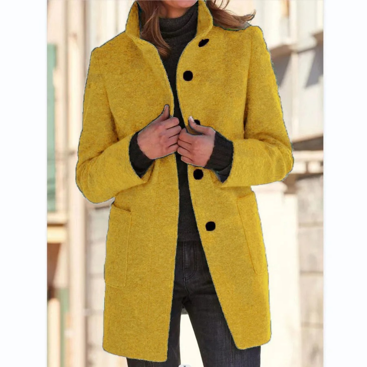 Manteau long femme hiver col montant boutonnage coupe cintrée