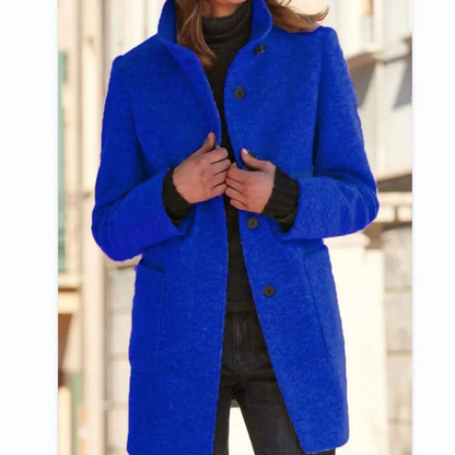Manteau long femme hiver col montant boutonnage coupe cintrée