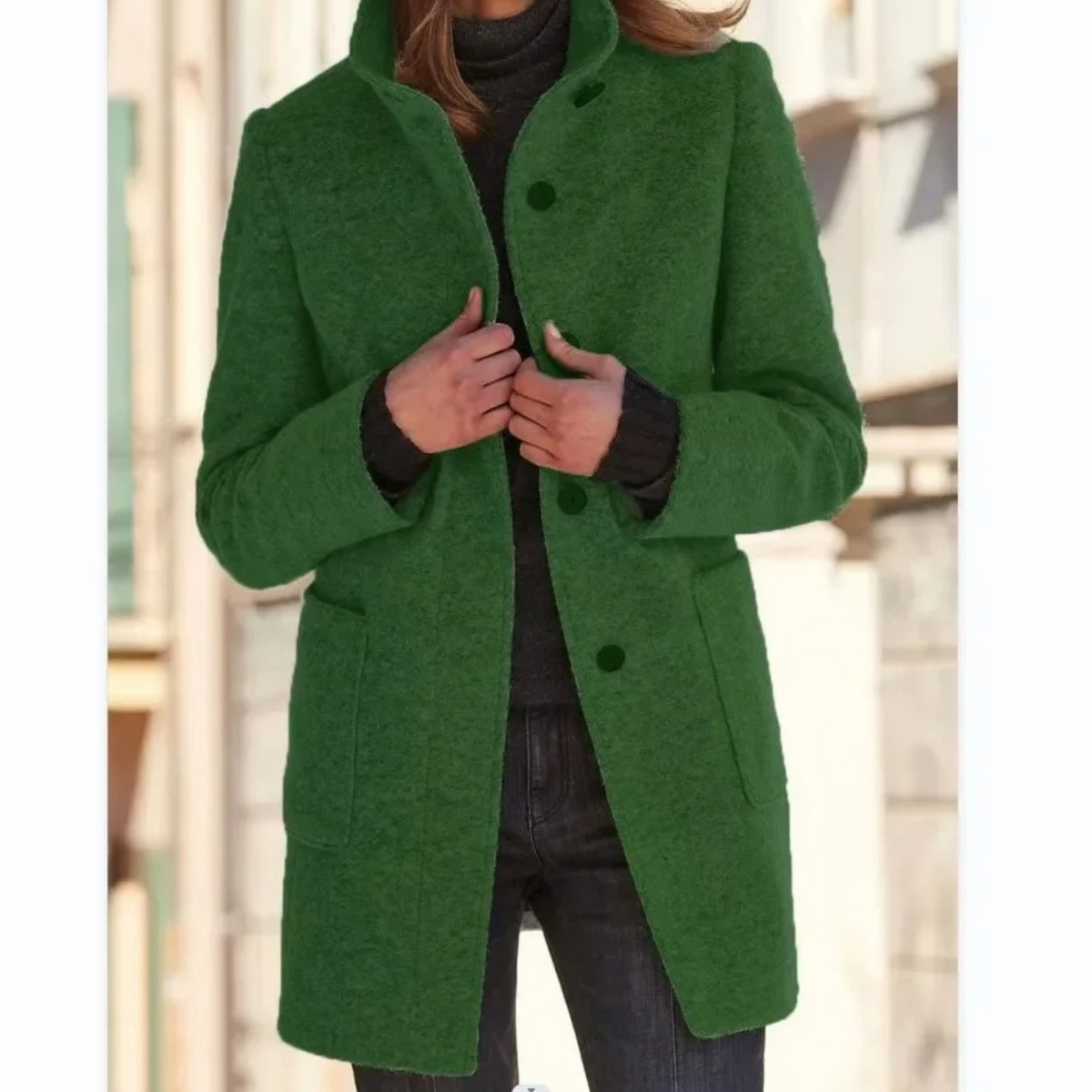 Manteau long femme hiver col montant boutonnage coupe cintrée