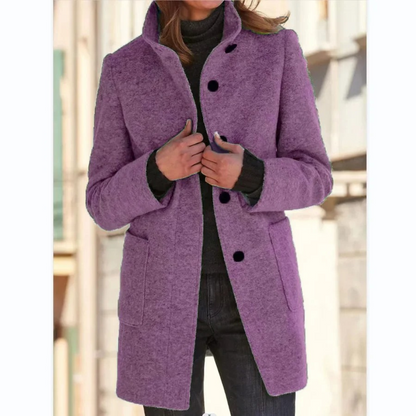 Manteau long femme hiver col montant boutonnage coupe cintrée