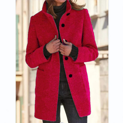 Manteau long femme hiver col montant boutonnage coupe cintrée