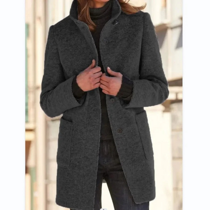 Manteau long femme hiver col montant boutonnage coupe cintrée
