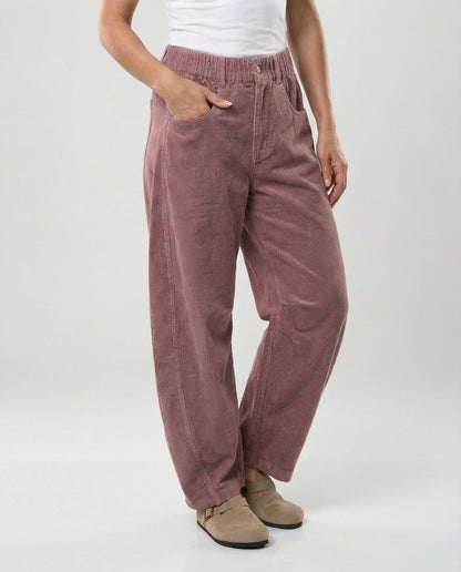 Pantalon velours femme taille élastique large jambe ample hiver