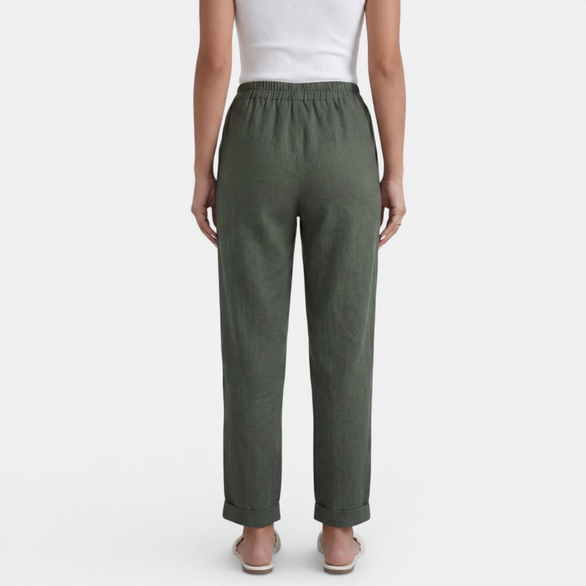 Pantalon lin femme taille haute coupe droite minimaliste