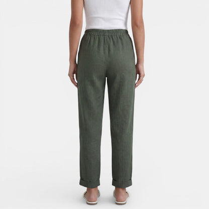 Pantalon lin femme taille haute coupe droite minimaliste