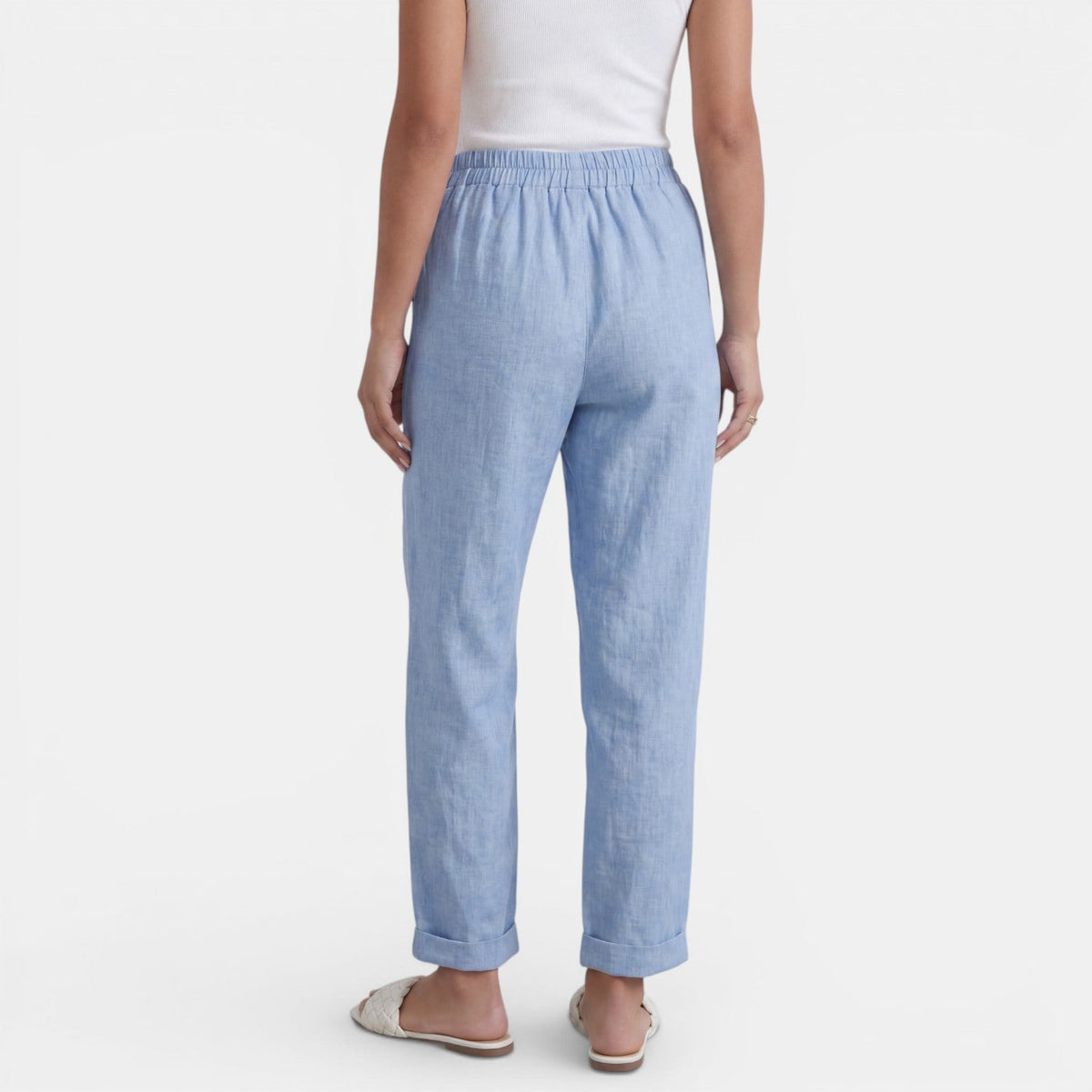 Pantalon lin femme taille haute coupe droite minimaliste