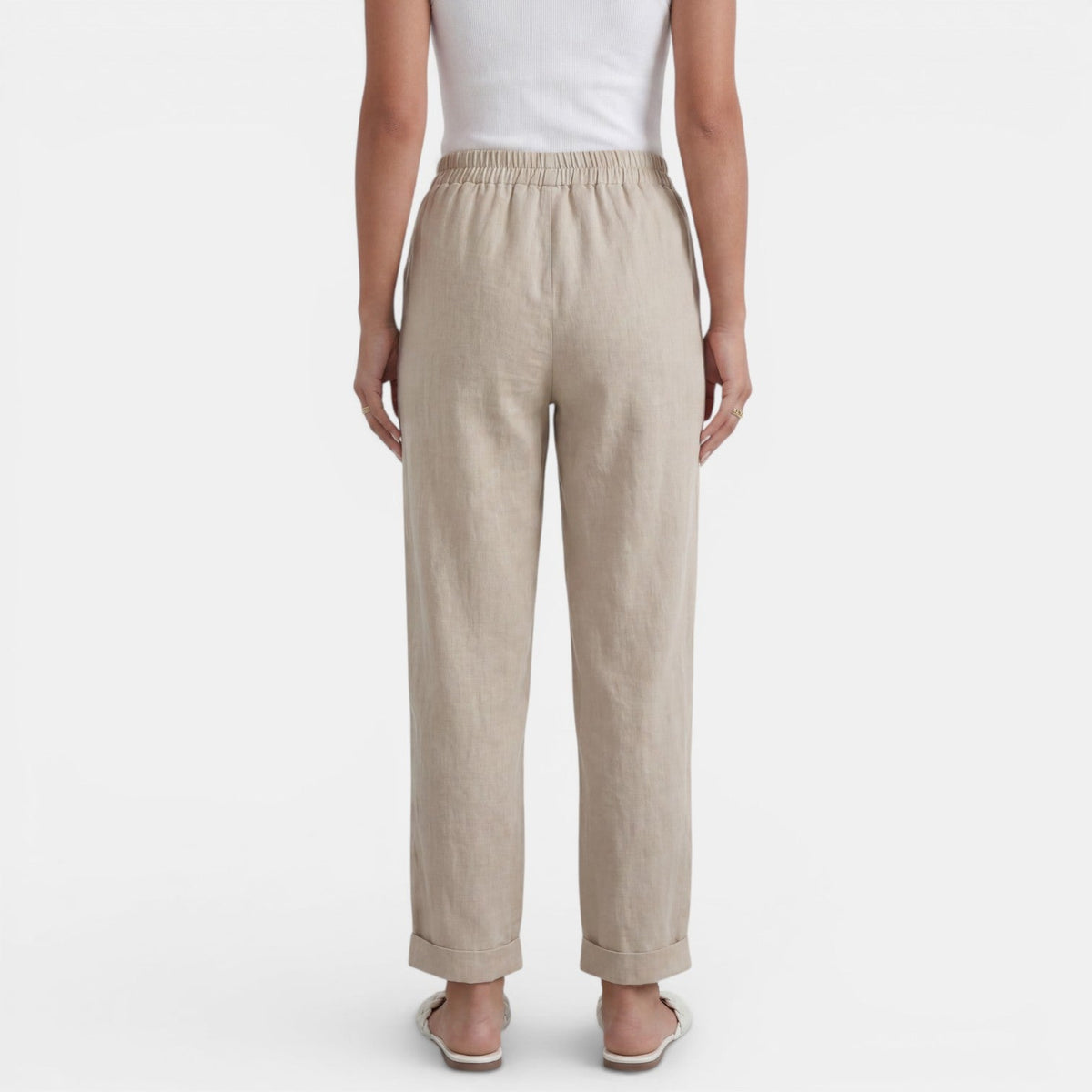 Pantalon lin femme taille haute coupe droite minimaliste