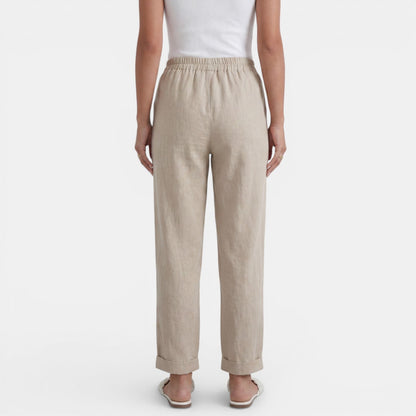Pantalon lin femme taille haute coupe droite minimaliste
