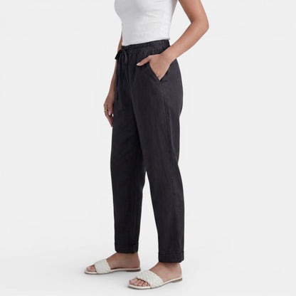 Pantalon lin femme taille haute coupe droite minimaliste