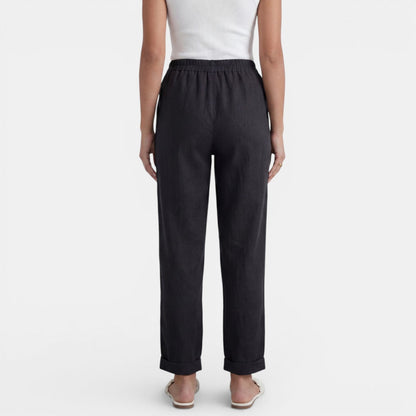 Pantalon lin femme taille haute coupe droite minimaliste