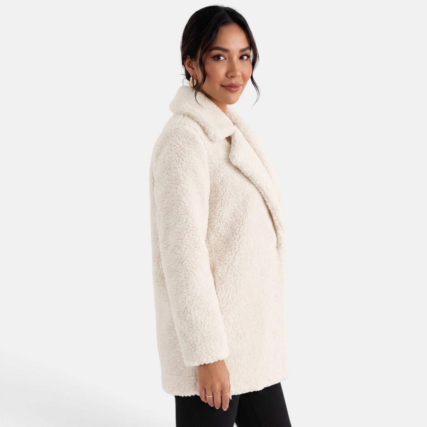 Manteau Teddy Blanc Femme | Court, Effet Laine | Chaud et Élégant