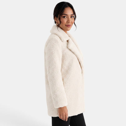 Manteau Teddy Blanc Femme | Court, Effet Laine | Chaud et Élégant