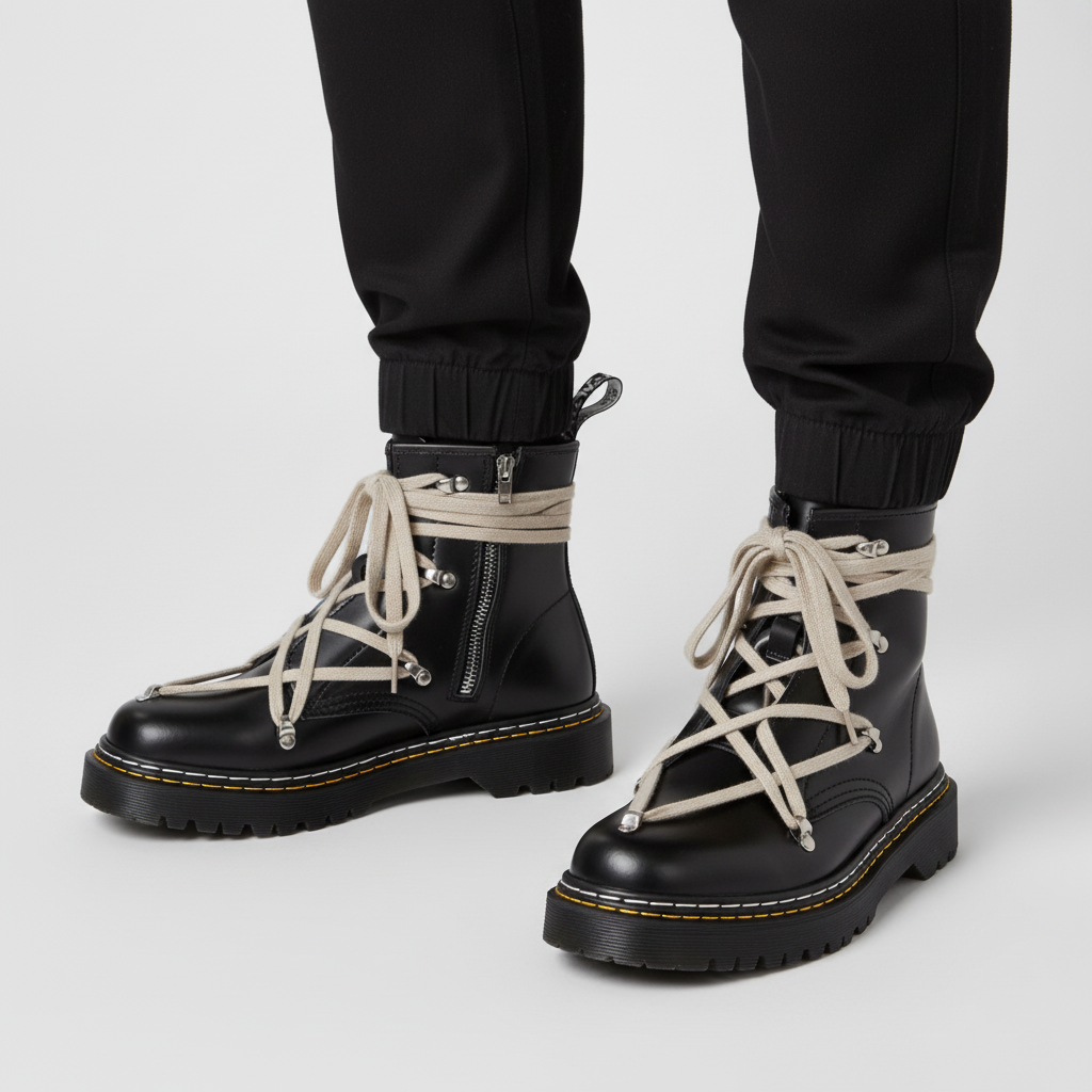Bottes Homme Épaisses Noires | Lacets Croisés, Plateforme