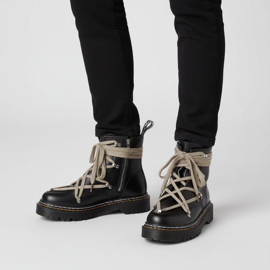 Bottes Homme Épaisses Noires | Lacets Croisés, Plateforme