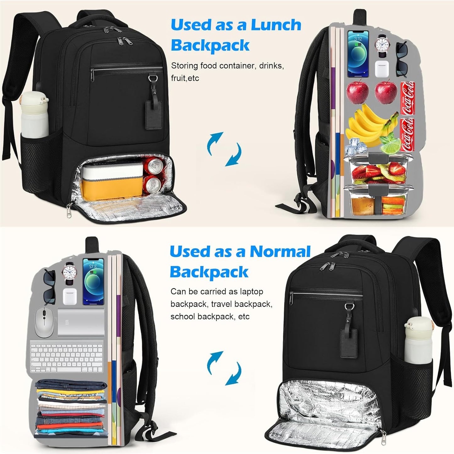 Sac à dos pour ordinateur portable | Imperméable, port USB, compartiment repas