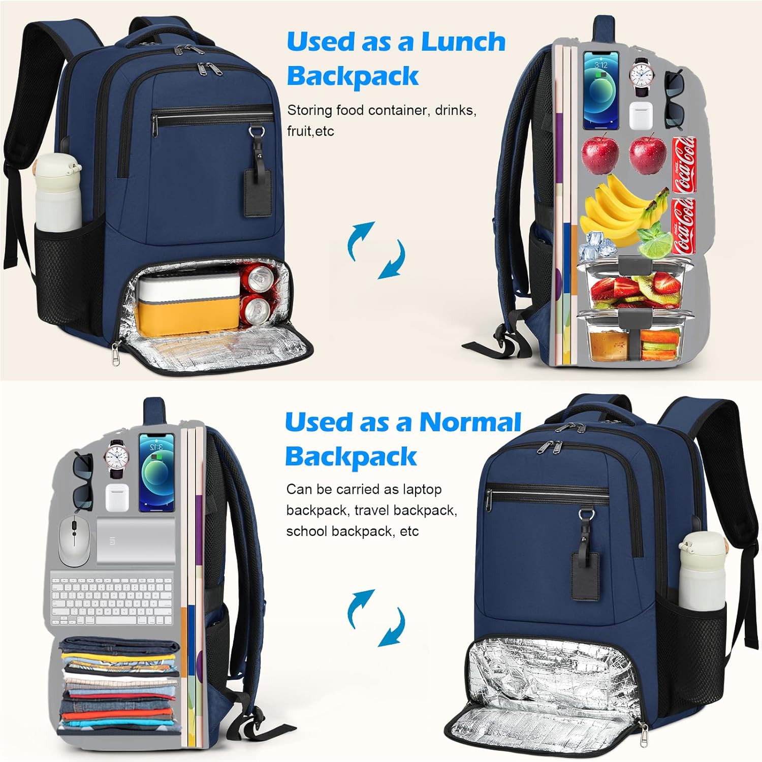 Sac à dos pour ordinateur portable | Imperméable, port USB, compartiment repas