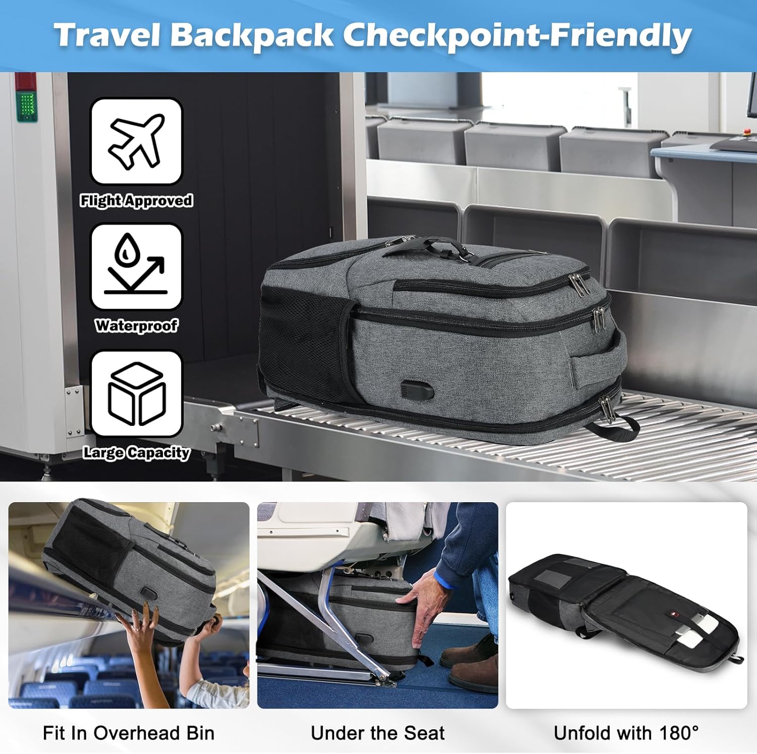 Sac à dos pour ordinateur portable | Imperméable, port USB, compartiment repas