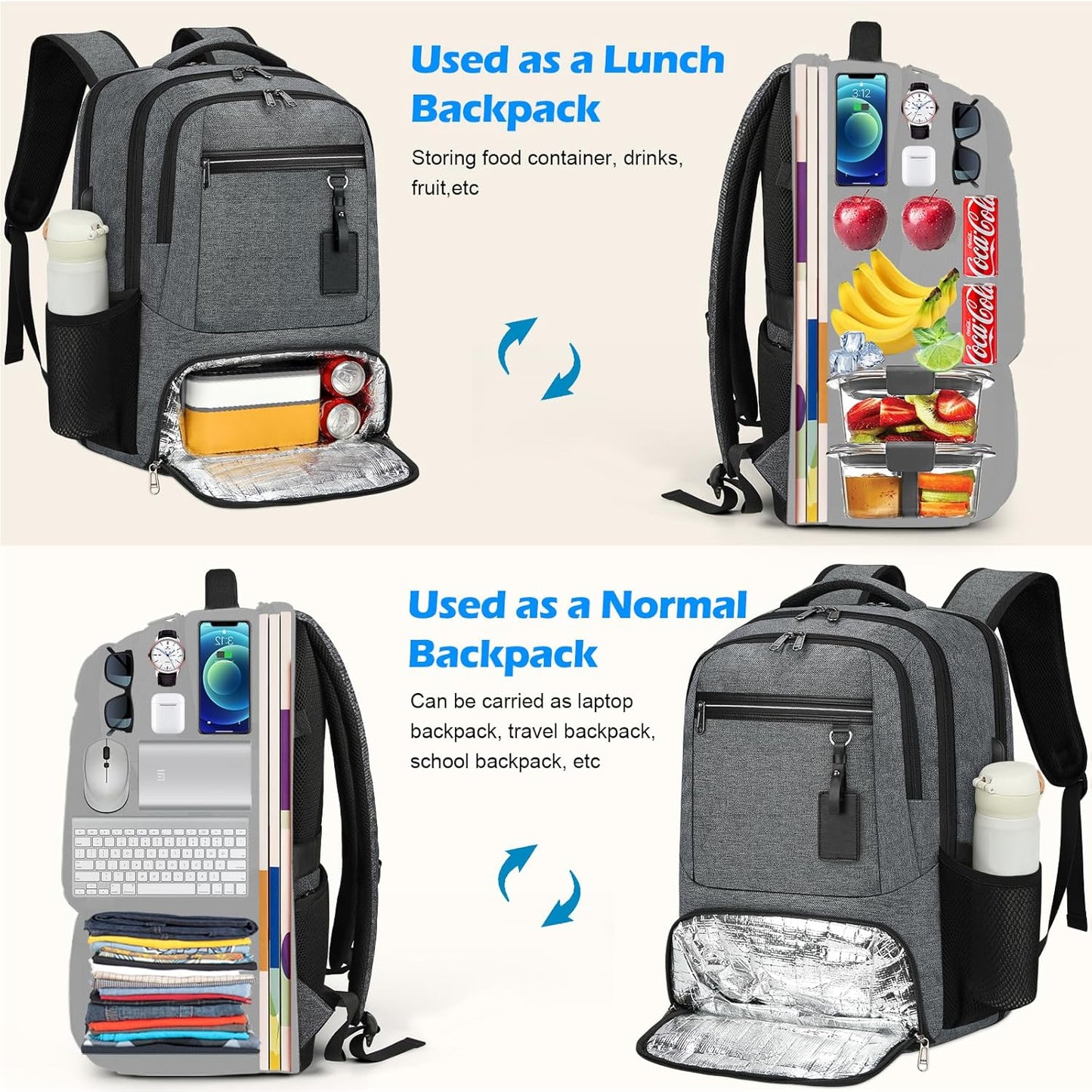 Sac à dos pour ordinateur portable | Imperméable, port USB, compartiment repas