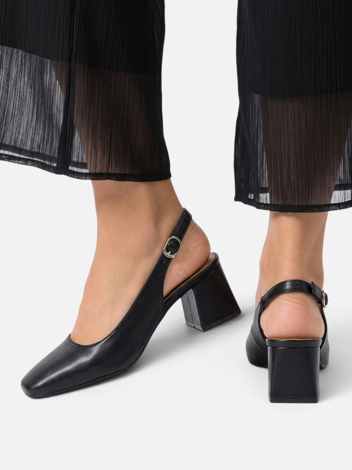 Escarpins slingback talon bloc femme bout carré bride réglable