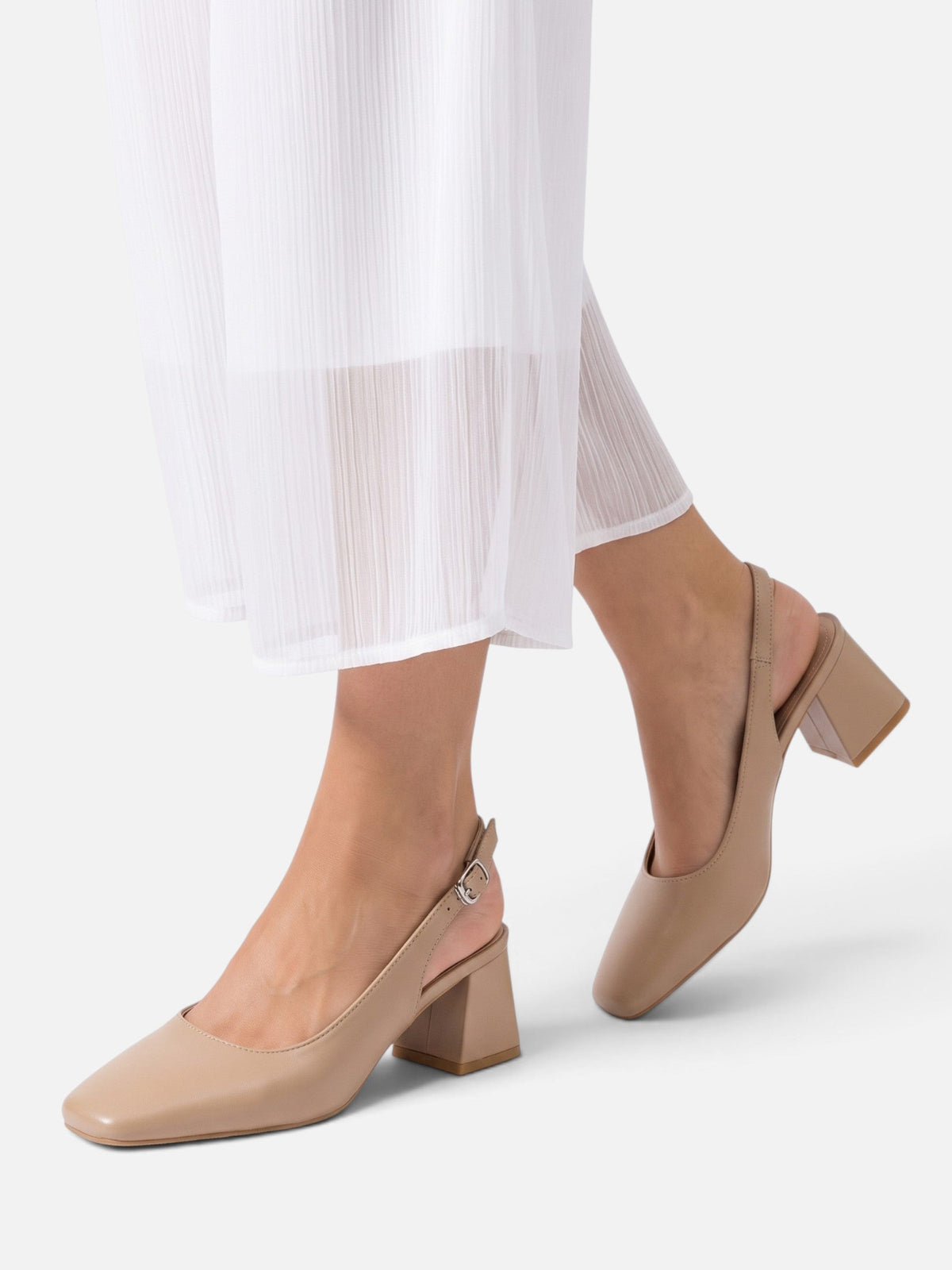 Escarpins slingback talon bloc femme bout carré bride réglable