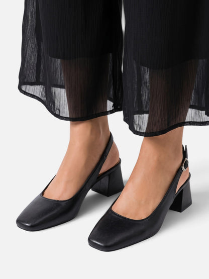 Escarpins slingback talon bloc femme bout carré bride réglable