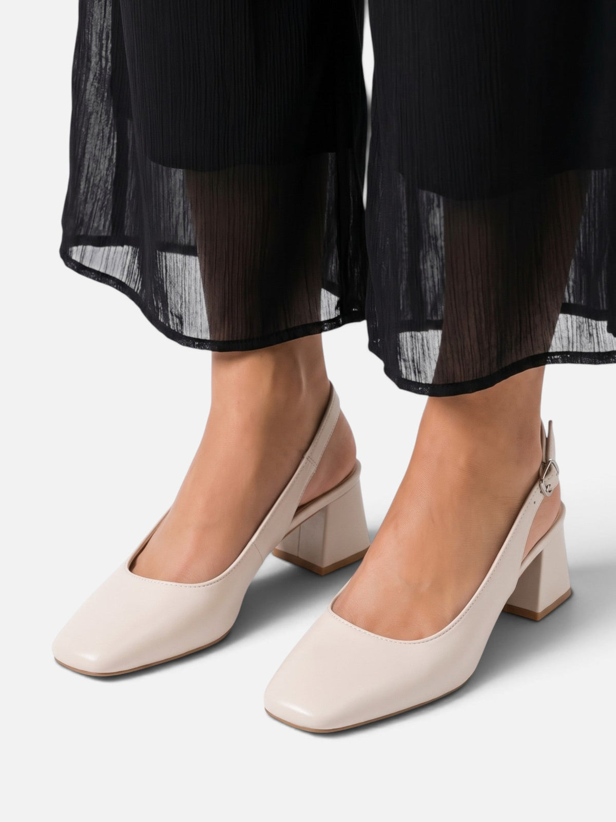 Escarpins slingback talon bloc femme bout carré bride réglable