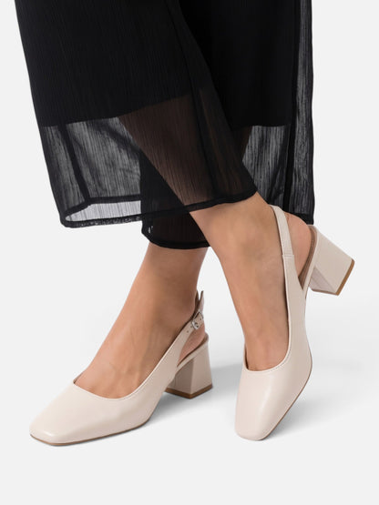 Escarpins slingback talon bloc femme bout carré bride réglable