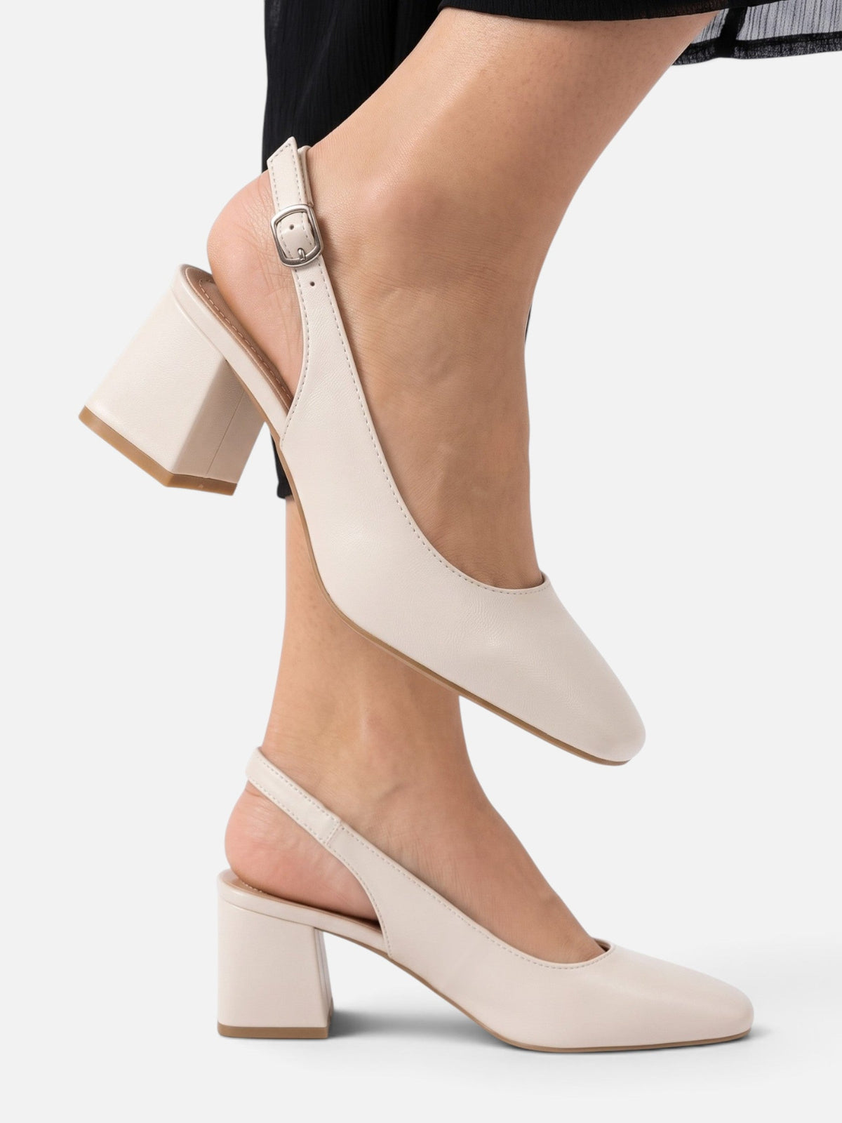 Escarpins slingback talon bloc femme bout carré bride réglable