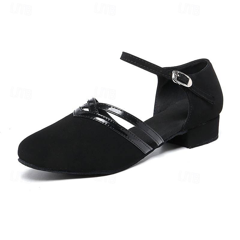Chaussures de Danse Femme | Noir Suède, Lanière Cheville | Semelle Plate