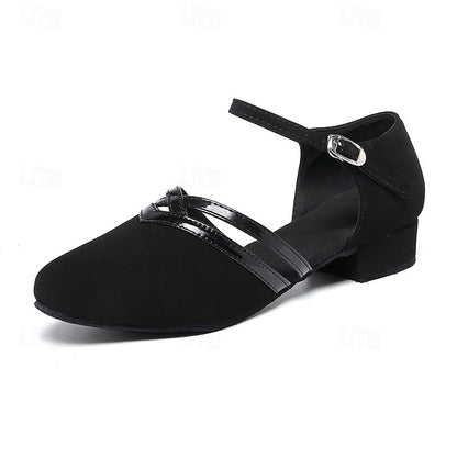 Chaussures de Danse Femme | Noir Suède, Lanière Cheville | Semelle Plate