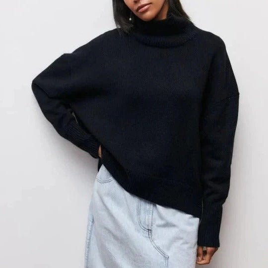Pull col roulé oversize coupe ample bords côtelés surface douce