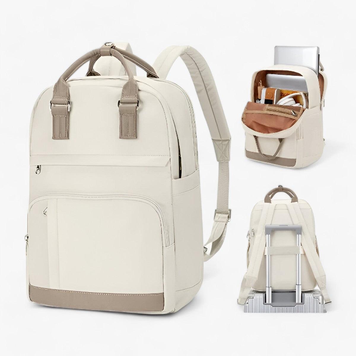Sac à dos scolaire imperméable | Style urbain, beige | Usage quotidien et voyage