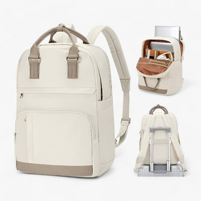 Sac à dos scolaire imperméable | Style urbain, beige | Usage quotidien et voyage