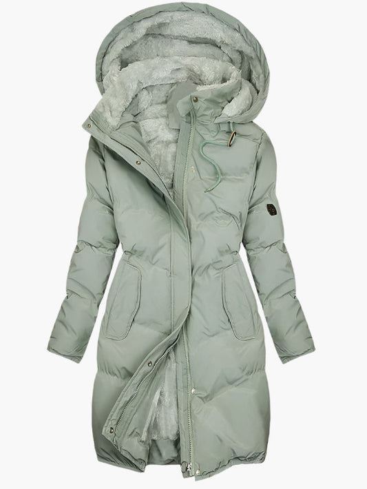 Manteau long femme fausse fourrure capuche hiver