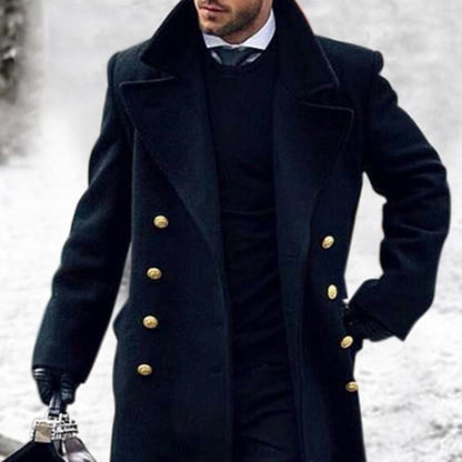 Manteau long homme double boutonnage col revers bleu marine